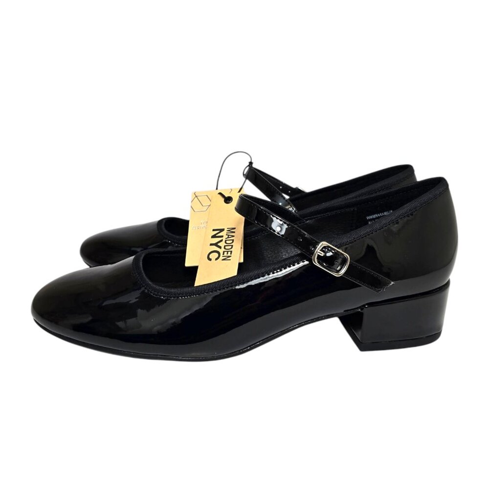 Madden NYC Patent Mary Jane Platform Low Heel Womens Sz 8 Adjustable Strap Black - Picture 2 of 12